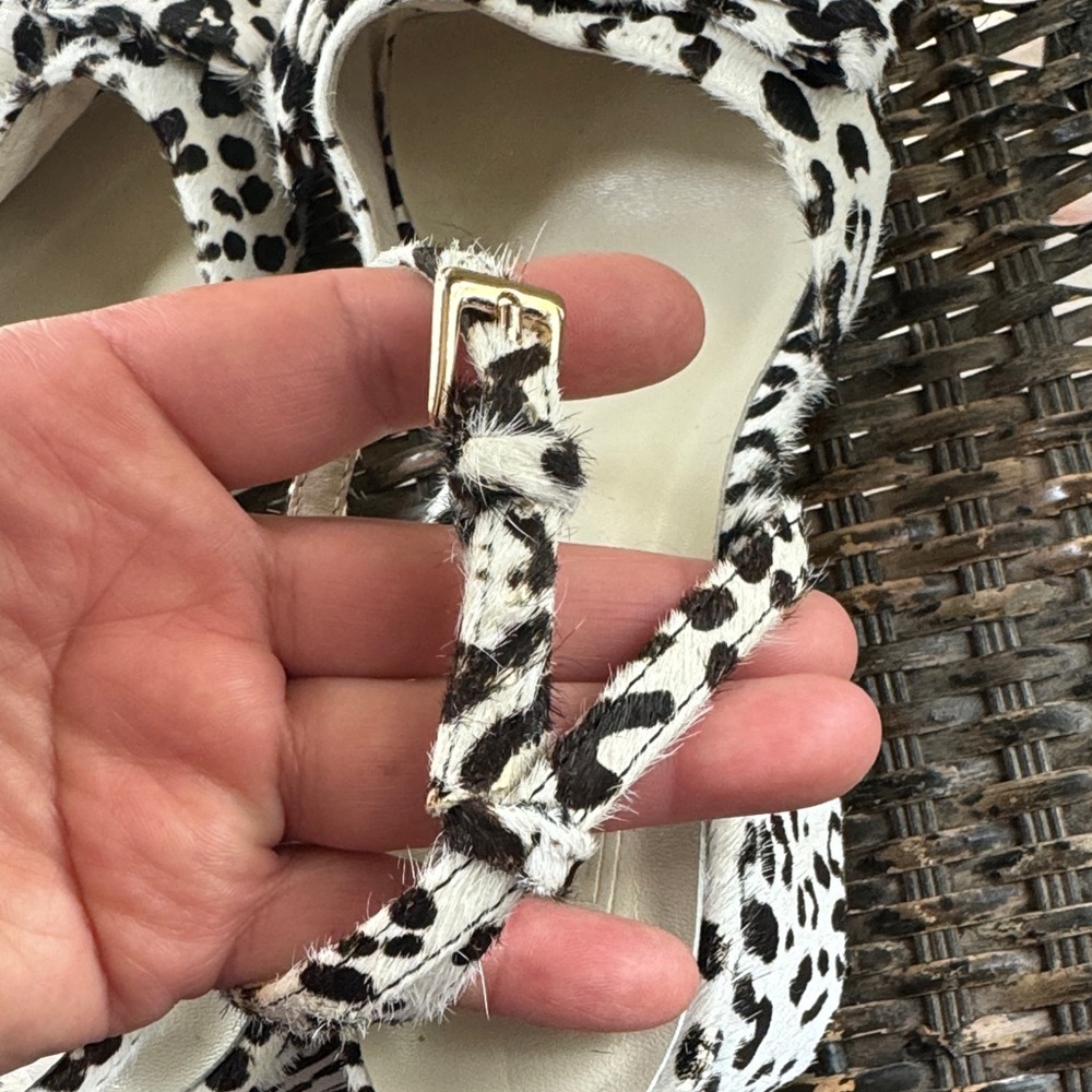 Stone‎ Cold Fox X Raye 9 black & white calf hair ankle wrap block heel sandals - Picture 8 of 10